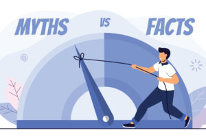 myth vs. fact illustration with a man pulling the needle towards facts